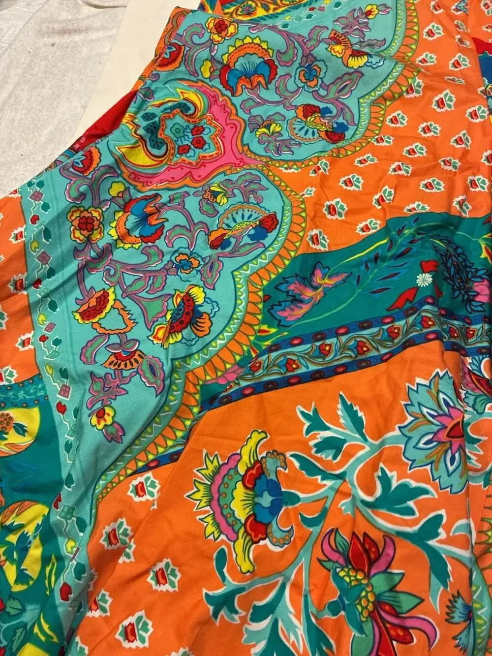 Vintage Bright Paisley Floral Patchwork Print A-Line Skirt